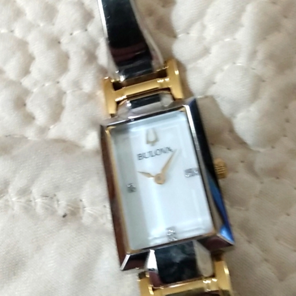 NEW Bulova Women's Diamond Accent Two-Tone Half-Bangle Watch - 98P188 MSRP: $275